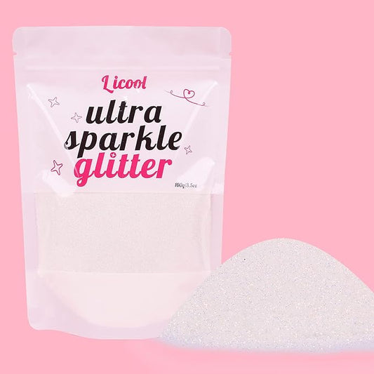 Holographic Fine Glitter, 100g/3.5oz Extra Fine Glitters Powder Packs for Resin, Craft Glitter for Tumblers Candle Slime Making, Festival Body Face Eyeshadow Nail Glitter (Blue White)