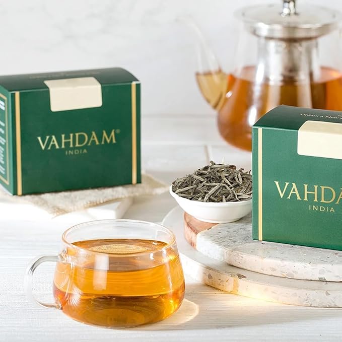 VAHDAM, Silver Pine Needle White Tea Loose Leaf 50g | Caffeine Free, Gluten Free | Pure Unblended Loose Leaf Tea | Vacuum Sealed | Brew As Hot, Iced Or Kombucha Tea