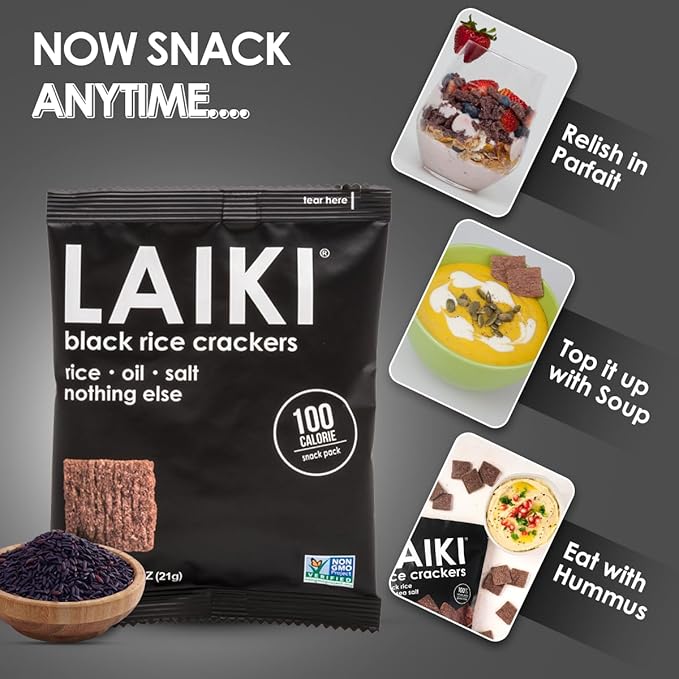 Gluten Free Rice Crackers - Black | Low Sodium Healthy Snack | Vegan SEED-OIL FREE Snack | NON-GMO | GF Snack for Adults | Diabetic Friendly | Gluten Free Variety Pack | Clean & Vegan | Party Snack | Pack of 12