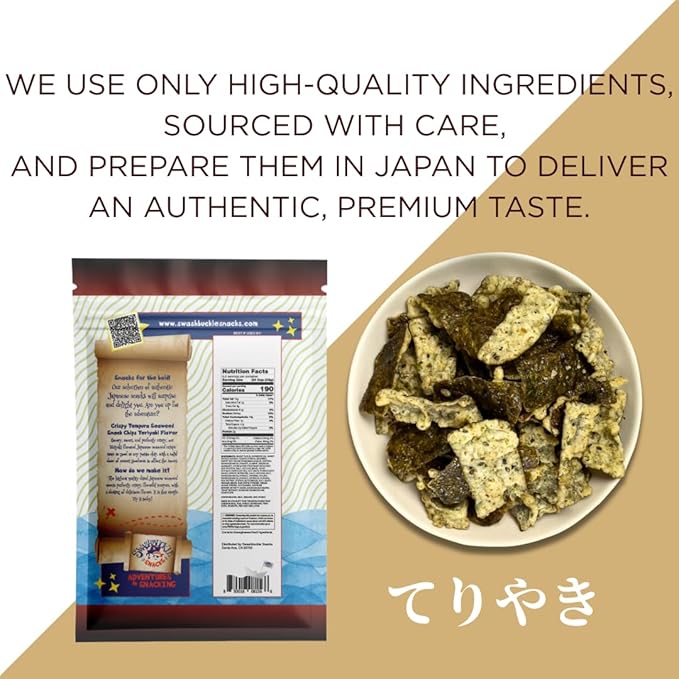 Japanese Tempura Seaweed Chips, Noriten ??Teriyaki Flavor | 0.95oz x 5 Pack | Made in Japan by Swashbuckle Snacks