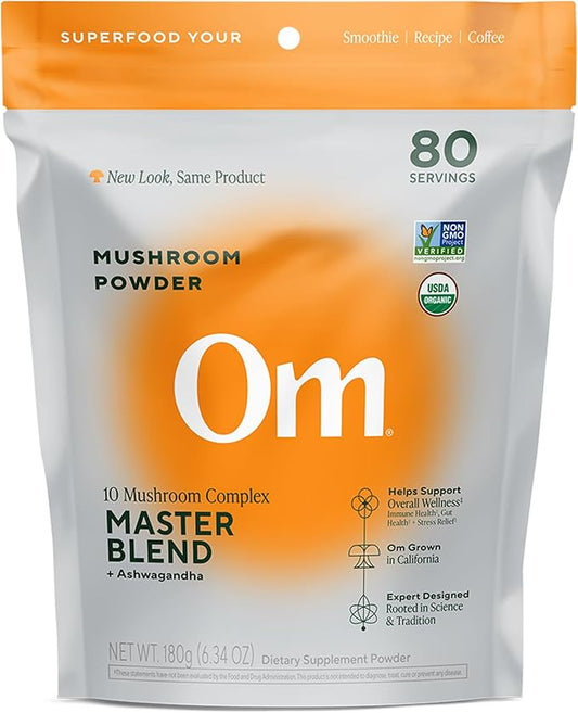 Om Master Blend Mushroom Powder ??Organic Mushroom Supplement with 10 Mushrooms and Ashwagandha