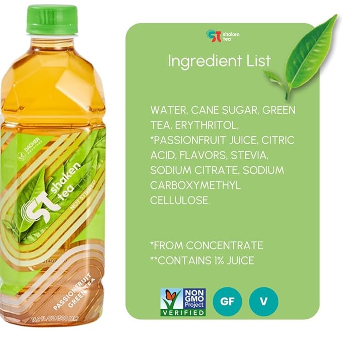 Shaken Passionfruit Green Tea (12 Pack) – Premium Ready-to-Drink Asian Iced Tea – Real Leaf Brewed – Non-GMO Certified – Refreshing Fruit Flavor – 16.9 Fl Oz Bottles