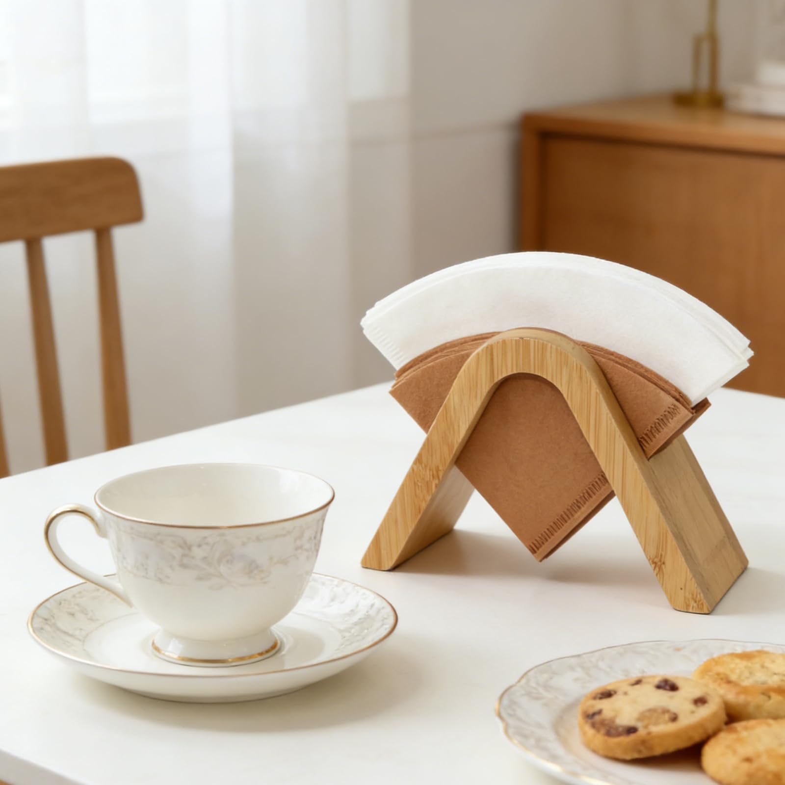Bamboo Coffee Filter Holder - Storage Rack & Stand for 4 Filter Papers (Type A)