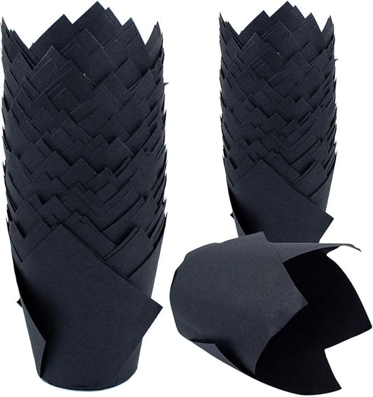 200 Pieces Tulip Cupcake Muffin Liners Greaseproof Paper Baking Cups Cupcake Wrappers for Birthday Wedding Party Baby Showers Catering Restaurants(Black)