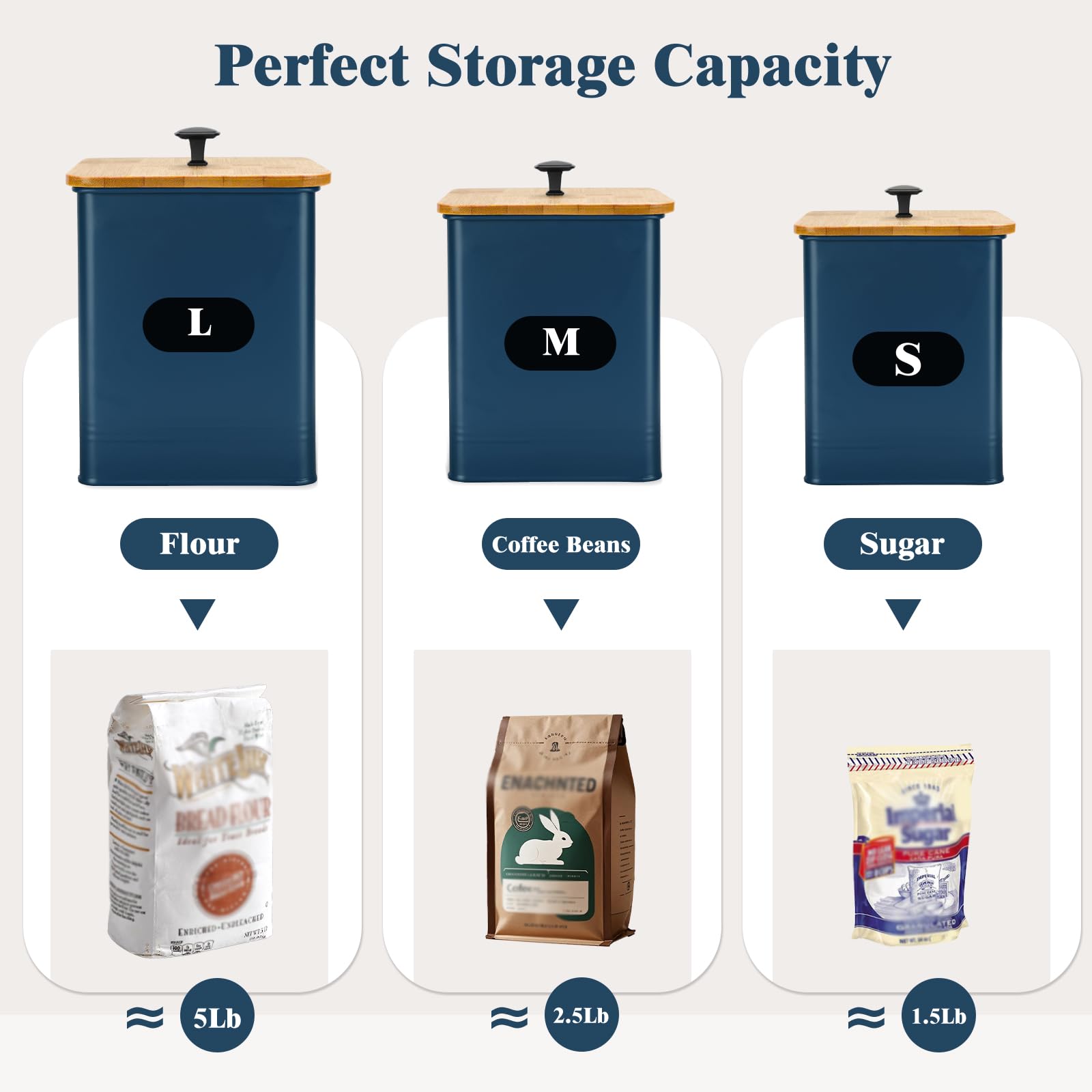 Kitchen Canisters Set of 3, Metal Flour Sugar Storage Containers with Airtight Lids-Canisters Sets