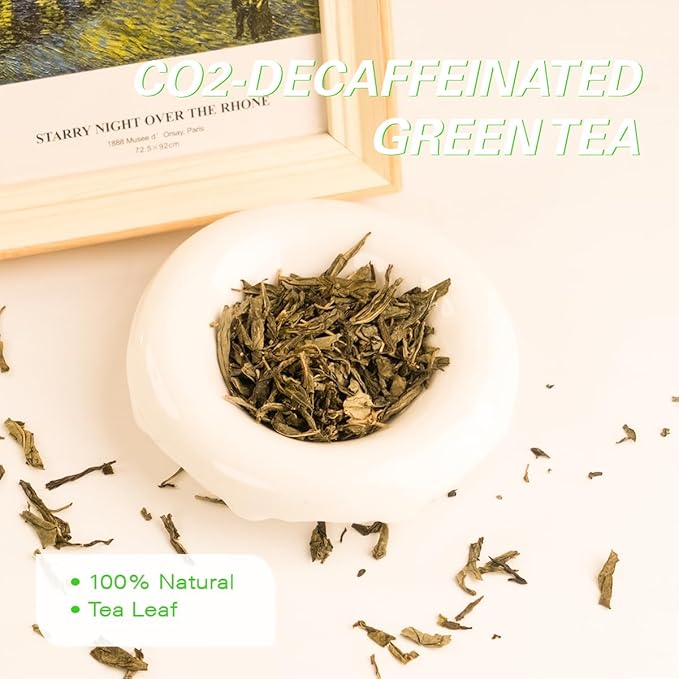 WT WEETEE Organic Decaf Green Tea Loose Leaf, 110+ Cups, Made of CO2-Decaffeinated Green Tea Leaves, Naturally Sweet, Smooth and Refreshing, 228g /8oz