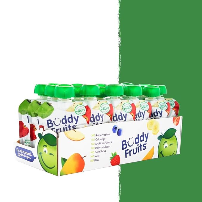 Buddy Fruits Snacks To Go Orchard Blend Unsweetened Applesauce 3.2oz Pouch (18pk) Gluten-Nut-Dairy-Preservatives-BPA Free, Non GMO, Kosher