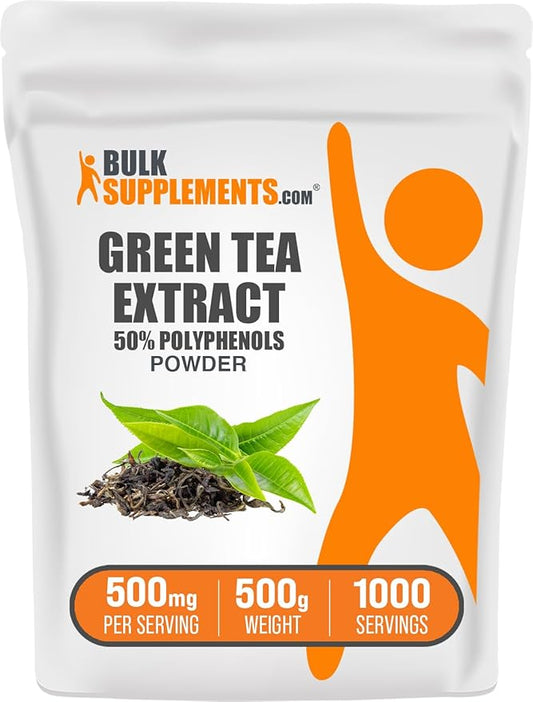BulkSupplements.com Green Tea Extract Powder - 50% Polyphenol, Green Tea Supplement, Herbal Supplement - Gluten Free, 500mg per Serving, 500g (1.1 lbs) (Pack of 1)