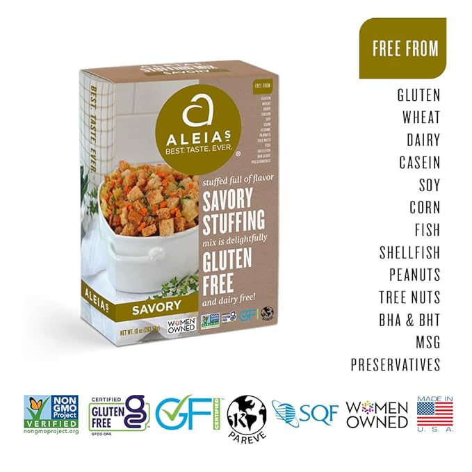 Aleia?셲 Gluten Free Savory Stuffing Mix ??10 oz (2 Pack) ??Classic Side Dish for Special Diets ??Corn Free, Soy Free, Dairy Free, Low Sodium, Non-GMO