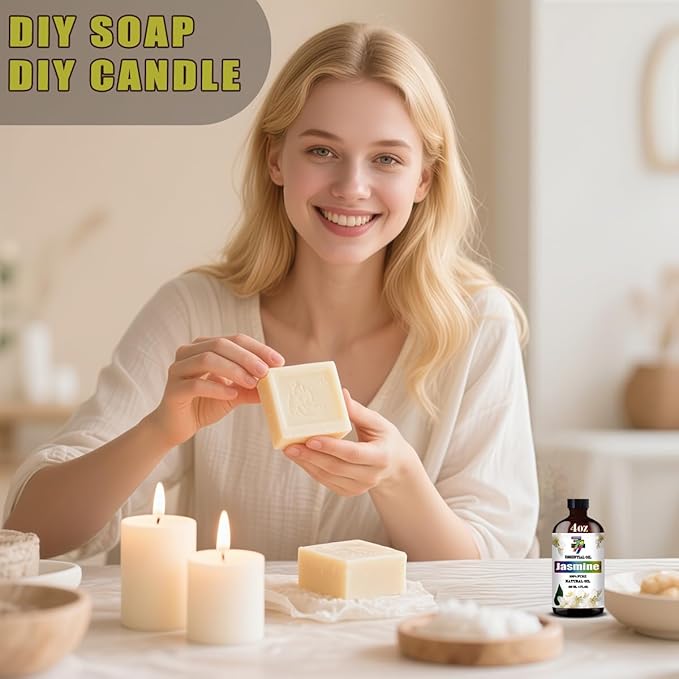 Jasmine Essential Oil (4 oz/120 ml) ??Jasmine Oils for Aromatherapy, diffusers, humidifiers, Home fragrances, DIY Skincare, soap Making, DIY Candle, Relaxation, Yoga, and Meditation