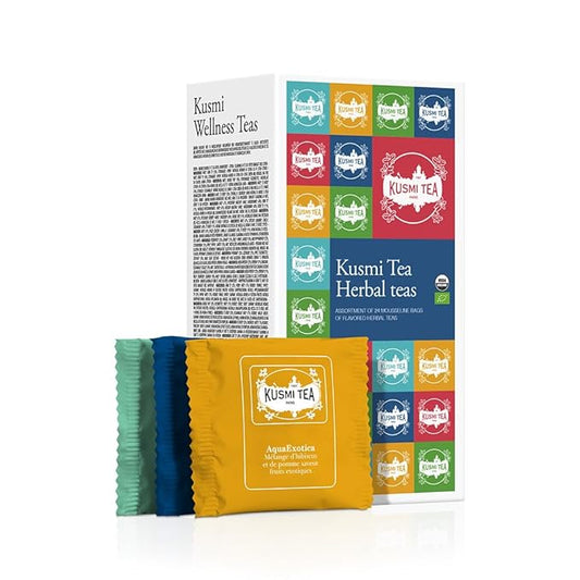 Kusmi Tea - Organic Herbal Tea Gift Set - Sampler Assortment Variety Box - Gift Idea for Men and Women - Caffeine-Free Teas - Hibiscus Tea, Chamomile Tea, Rooibos - 8 Recipes - 24 Tea Bags