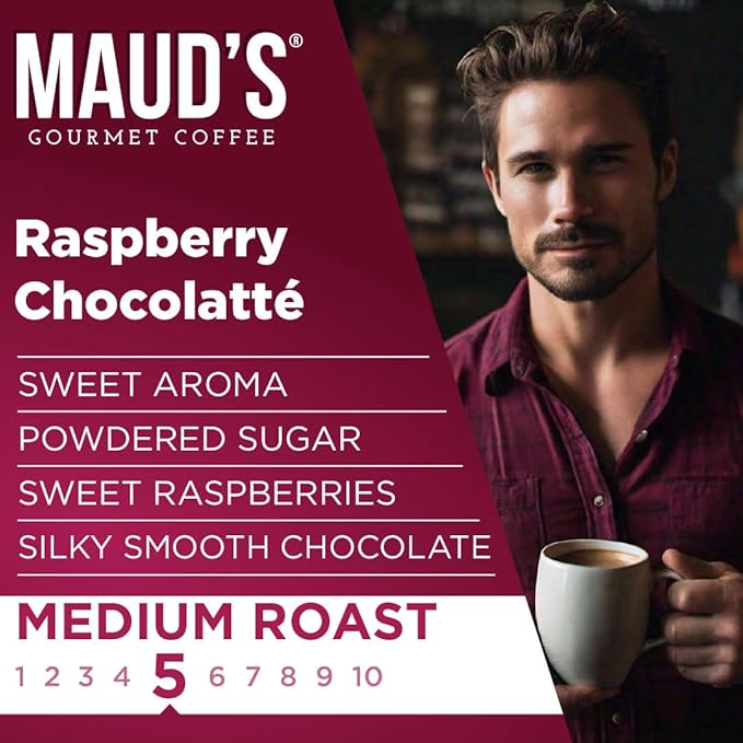 Maud's Raspberry Chocolate Flavored Instant Coffee, 52 ct, 100% Arabica Coffee, Medium Roast, Instant Hot or Iced Coffee - Just add water