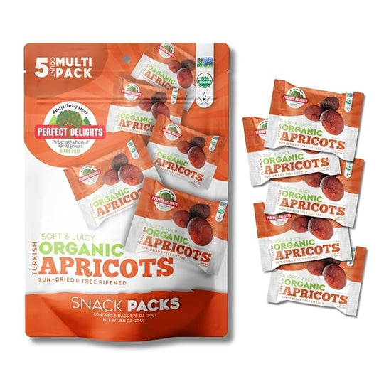 Perfect Delights Organic Snack Pack Apricot, Sun-Dried Turkish Apricots, On-the-Go Vegan, Healthy Snack, Easy-to-Carry Dried Apricots, Perfect for Kids & Adults 5 Pack (1.76 oz each)