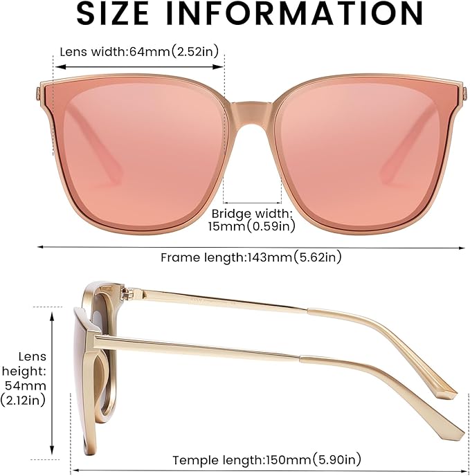 DUCO Oversized Polarized Sunglasses Womens Trendy Mirrored Shades Retro Round Vintage Light Weight UV400 Sun Glasses W016