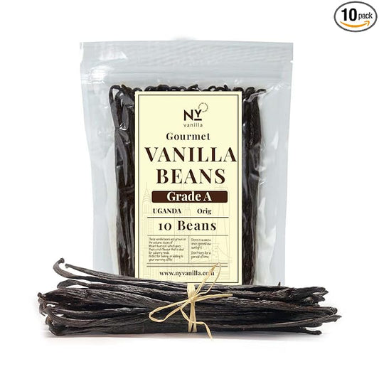 10 Whole Vanilla Beans Grade A+, Premium Bulk Vanilla Bean Pods For Making VanillaExtract and Baking, 6-8 Inches, Non GMO. by NYVanilla