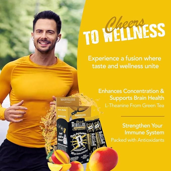 Rebellious Organic Energy Drink Mix Pure Function & Performance Bundle (8 Packs, 10 Counts on Each) ??0 Calories, Sugar Free, Loaded with Antioxidants, L-Theanine, and Natural Caffeine ??80 Counts