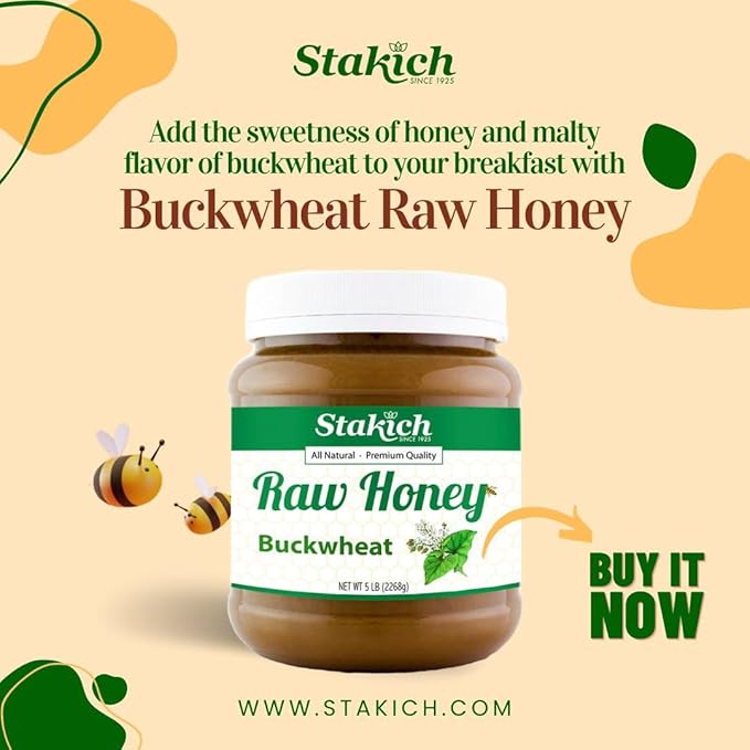 Stakich Buckwheat Antioxidant Raw Honey - Pure, Unprocessed, Unheated, Kosher (40 Ounce)