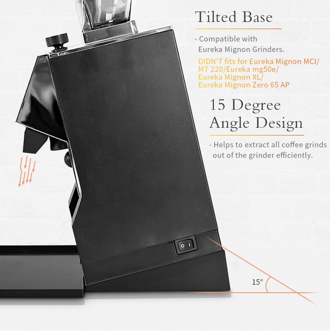 Incline Stand with Tray Compatible with Eureka Mignon Grinder Durable Tilted Angled Base and Drip