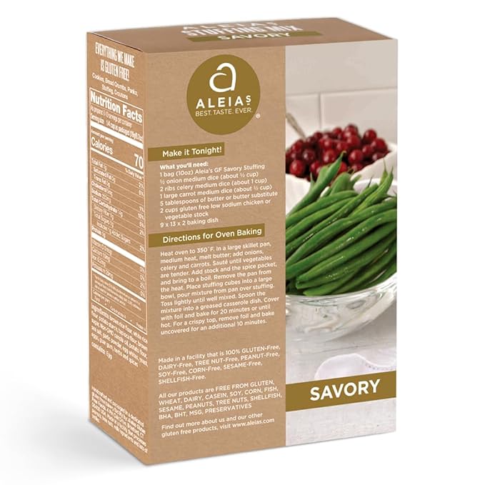 Aleia?셲 Gluten Free Savory Stuffing Mix ??10 oz (2 Pack) ??Classic Side Dish for Special Diets ??Corn Free, Soy Free, Dairy Free, Low Sodium, Non-GMO