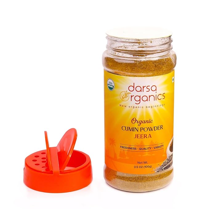 Darsa Organics Ground Cumin Powder 3.5 oz - Premium Grade USDA Organic Certified Cumin Spice from India, Ideal for Curries, Stews and Taco Seasoning, Non-GMO, Gluten Free, Kosher, Vegan