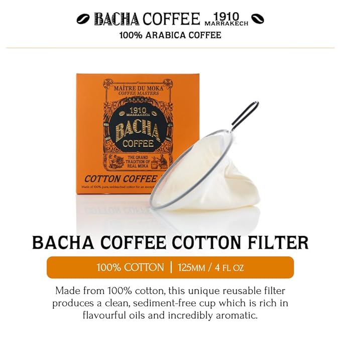 Bacha Coffee | Night in Venice Fine Flavoured Coffee, Autograph Collection, 100% Arabica Specialty Coffee, Ground Beans, Medium Roast, 350g & 100% Cotton Filter, 125mm/4 fl oz Bundle