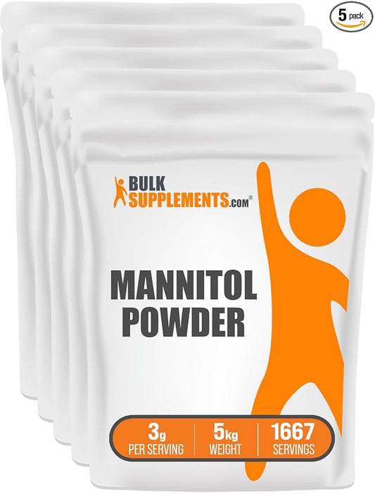 BulkSupplements.com Mannitol Powder - Mannitol Sweetener, Sugar Substitute, Mannitol Supplement, Natural & Gluten Free, 3g per Servings, 5kg (1.1 lbs) (Pack of 5)