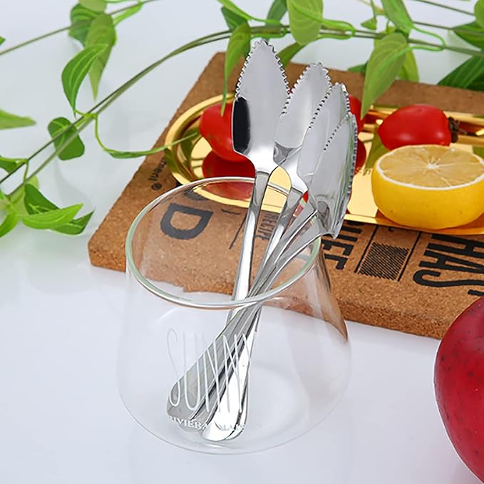 6-Piece set, stainless steel serrated grapefruit spoon, suitable for citrus fruits, kiwi, dragon fruit and other fruitsï¼? inches