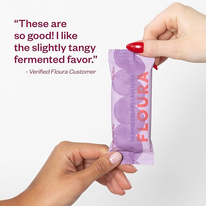 Floura Brambleberry Lavender Fruit-Forward Fiber Bars??High Fiber, Vegan, Gluten & Dairy Free, Low Calorie Healthy Snack Bars with Upcycled Produce for Gut Health [10 Pack]