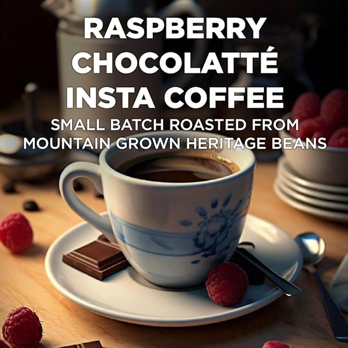 Maud's Raspberry Chocolate Flavored Instant Coffee, 26 ct, 100% Arabica Coffee, Medium Roast, Instant Hot or Iced Coffee - Just add water