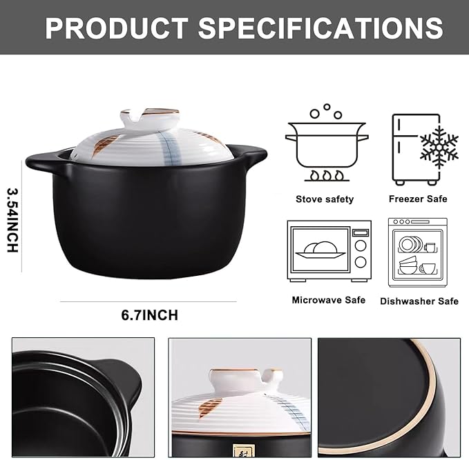 1.7 Quart Ceramic Casserole,with Lid Ceramic Pot,Heat-Resistant Round Stew,Soup Pot for cook bibimbap, soup, rice, stew, casserole (White1.7QT)