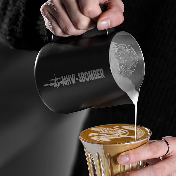 MHW-3BOMBER Milk Frothing Pitcher, 20oz/600ml Milk Frother Cup for Barista, SUS304 Stainless Steel Espresso Steaming Pitchers for Milk/Coffee/Latte Art (Matte Black) P3014B-OS