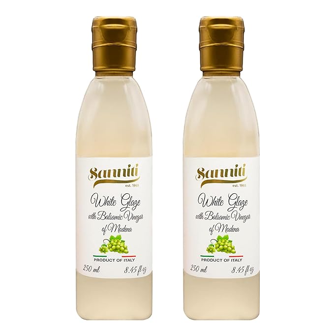 Sanniti Italian White Glaze with Balsamic Vinegar of Modena | Ideal for Dressing | Delicate Cream with a Sweet Taste, 8.45 oz (Pack of 2)