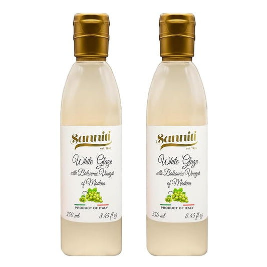 Sanniti Italian White Glaze with Balsamic Vinegar of Modena | Ideal for Dressing | Delicate Cream with a Sweet Taste, 8.45 oz (Pack of 2)
