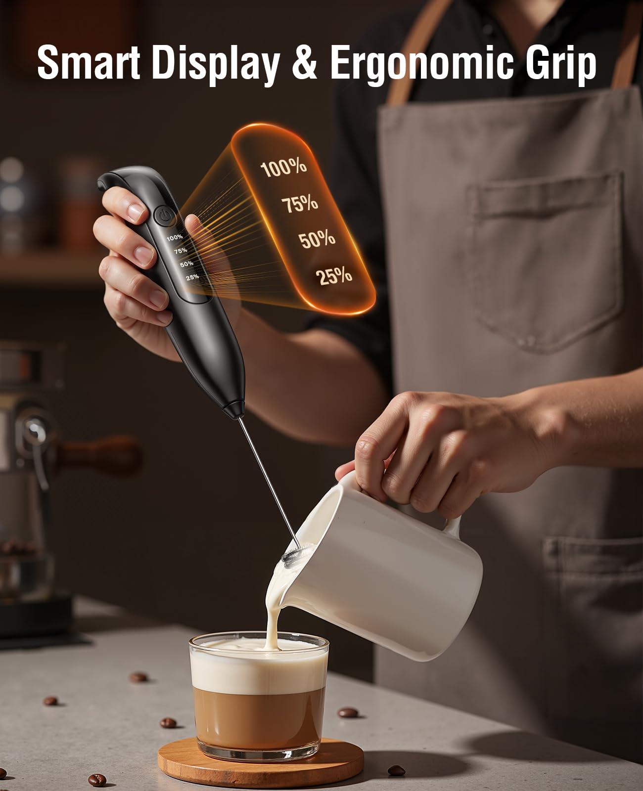 yidianideals Electric Milk Frother: LED&Wireless Charging, 3 Heads 3 Speeds