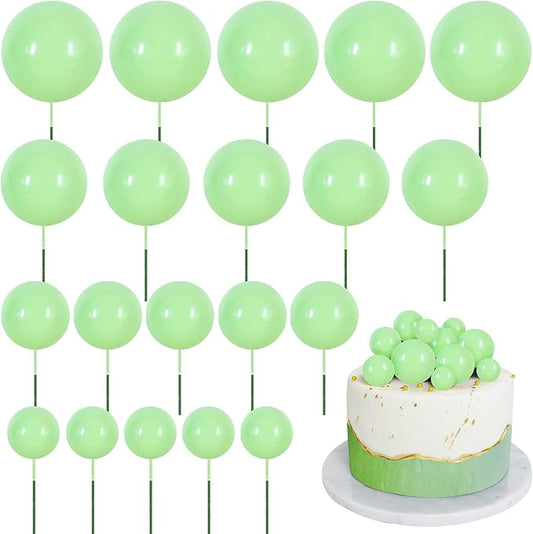 BEISHIDA 20 PCS Light Green Mini Ball Cake Toppers Foam Cake Balls Decoration Supplies for Happy Birthday Anniversary Wedding Baby Shower Cake Decorations