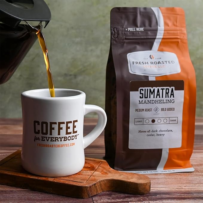 Fresh Roasted Coffee, 100% Sumatra Mandheling | 12 oz | Single Origin | Medium Roast | Kosher | Whole Bean