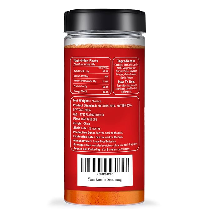 Yimi Kimchi and Beef Seasoning Mix, Spicy Flavor, Finely Ground Powder for Stew, Soup, Noodles, Vegetables, Tteokbokki, BBQ and More, Korean Style, 9 Oz