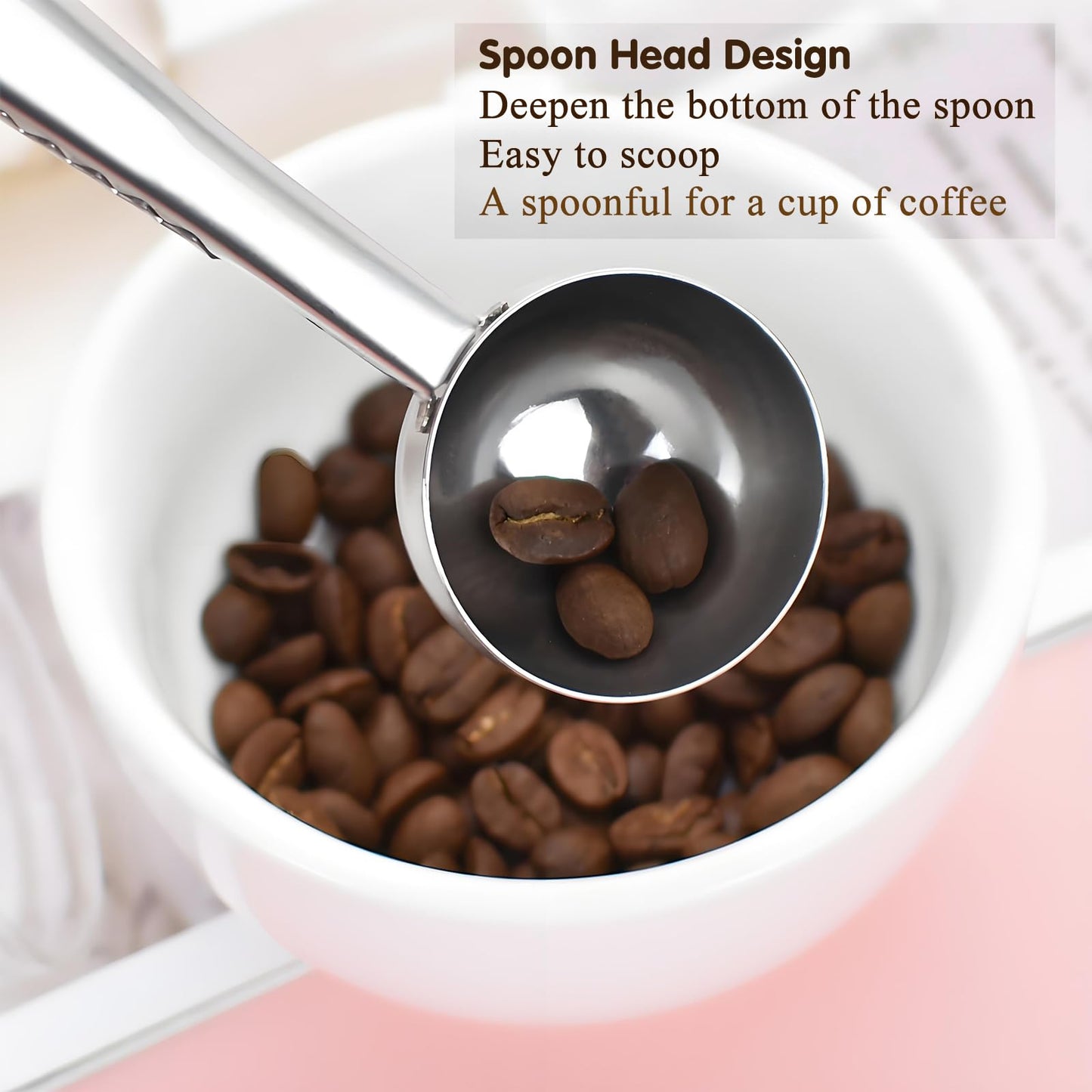 Coffee Scoop Spoon with Bag Clip, Silver, 2 Pcs, 1 Tbsp, 15ML