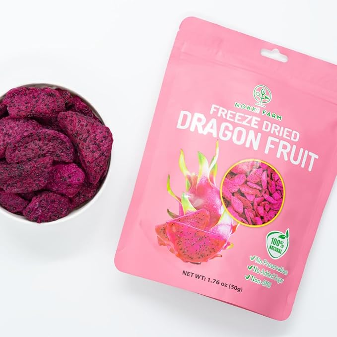 NOKKI FARM Freeze Dried Dragon Fruit - Healthy & Exotic Tropical Superfood Snacks, No Added Sugar or Preservatives, Kid-Approved, Shelf-Stable & Portable for On-The-Go Snacking - 1.76 Oz