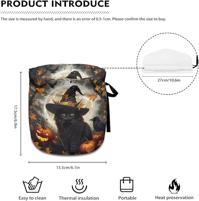 Black Cat Tea Cozy for Teapot Insulated Pumpkin Tea Cozies Covers for Halloween Day Resuable Teapot Insulation Cover with Drawstring,Designed in England Breakfast Warmer