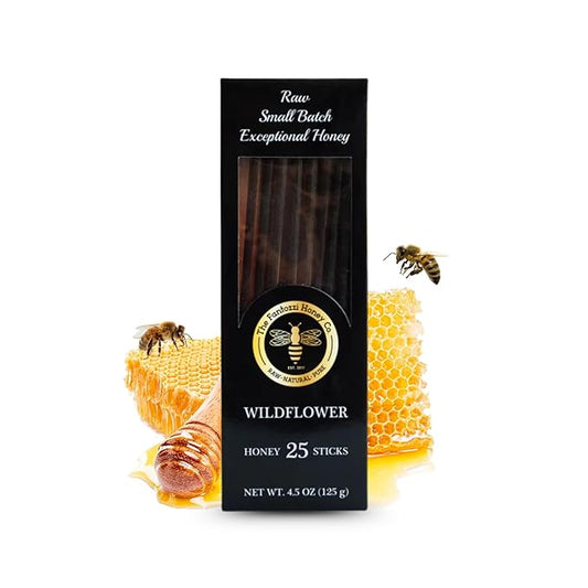 Wildflower Honey Straws, 25 Count - Raw Honey Sticks for Tea and Coffee - Perfect for Iced Beverages - Travel Healthy Snacks for Kids and Adults by Fantozzi, Made in USA