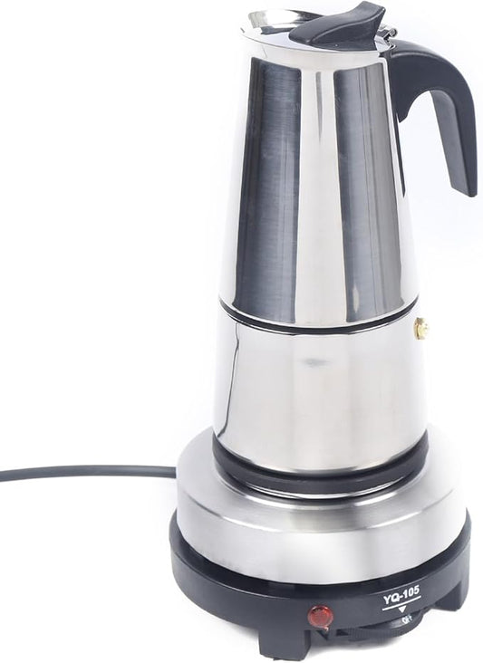 Stovetop Coffee Maker, 6 Cup Stainless Steel Moka Pot Espresso Maker Coffee Pot with Electric Stove, 500W Stovetop Espresso Machine Italian Espresso Maker for Home Bar Office