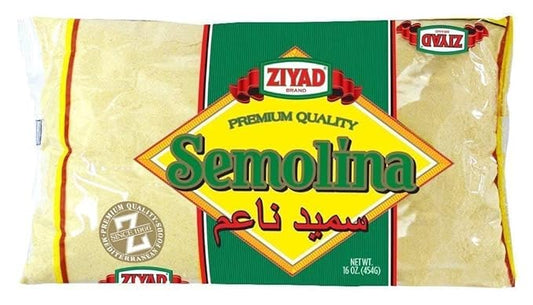 Ziyad Premium Quality Semolina ??Finely Ground, Smooth Wheat Cereal ??High Fiber, No Cholesterol/Salt ??Vitamin-Enriched, Vegan ??Quick 30 Min Prep ??Versatile for Sweet & Savory Dishes, 16 ounce