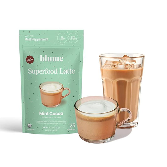Blume Peppermint Cacao Blend - Superfoods latte with Brain Boosting Adaptogen Organic Cacao - Keto Friendly & Vegan Hot Chocolate - 30 Servings