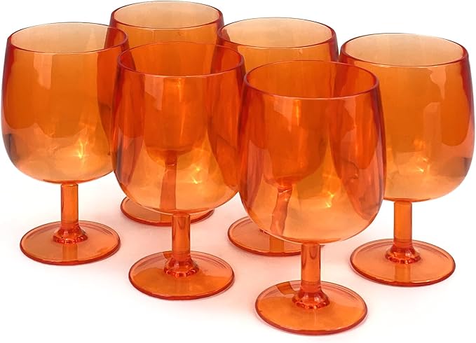 Yalin Set of 6 Unbreakable 12 oz Acrylic Plastic Wine and Water Tumbler Stackable Goblets. (Orange, 12 oz)