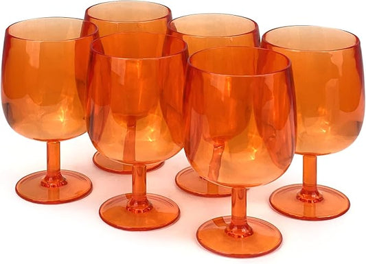Yalin Set of 6 Unbreakable 12 oz Acrylic Plastic Wine and Water Tumbler Stackable Goblets. (Orange, 12 oz)