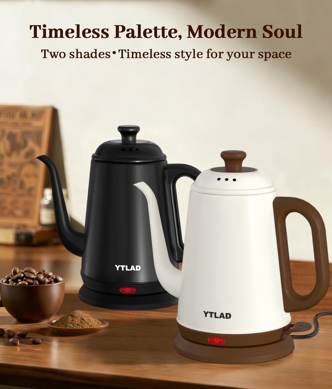 YTLAD Gooseneck Electric Kettle 1L, 1000W, Pour-Over Coffee & Tea