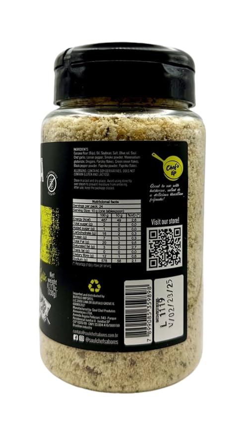 Soul Chef Seasoned Cassava Flour - Lemon Pepper - Farofa - Imported from Brazil - Delicious Flavor - Crispy Texture - Ideal On Steaks, Burgers, Sausages, Feijoada and Others.