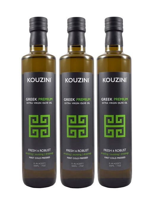 (3 Pack Premium) Kouzini Greek Premium Extra Virgin Olive Oil, Cold Pressed, Single Origin, Rich Flavor & Aroma, 500ml