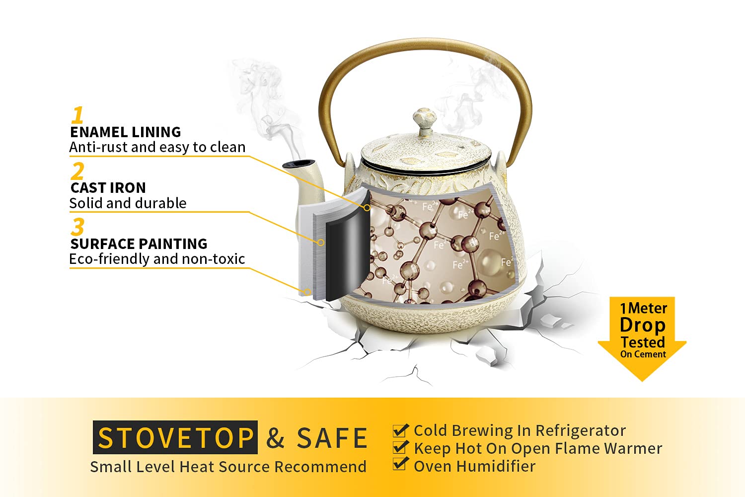 Toptier Cast Iron Tea Kettle, Stovetop Safe Japanese Cast Iron Teapot with Infuser, Leaf Design Tea